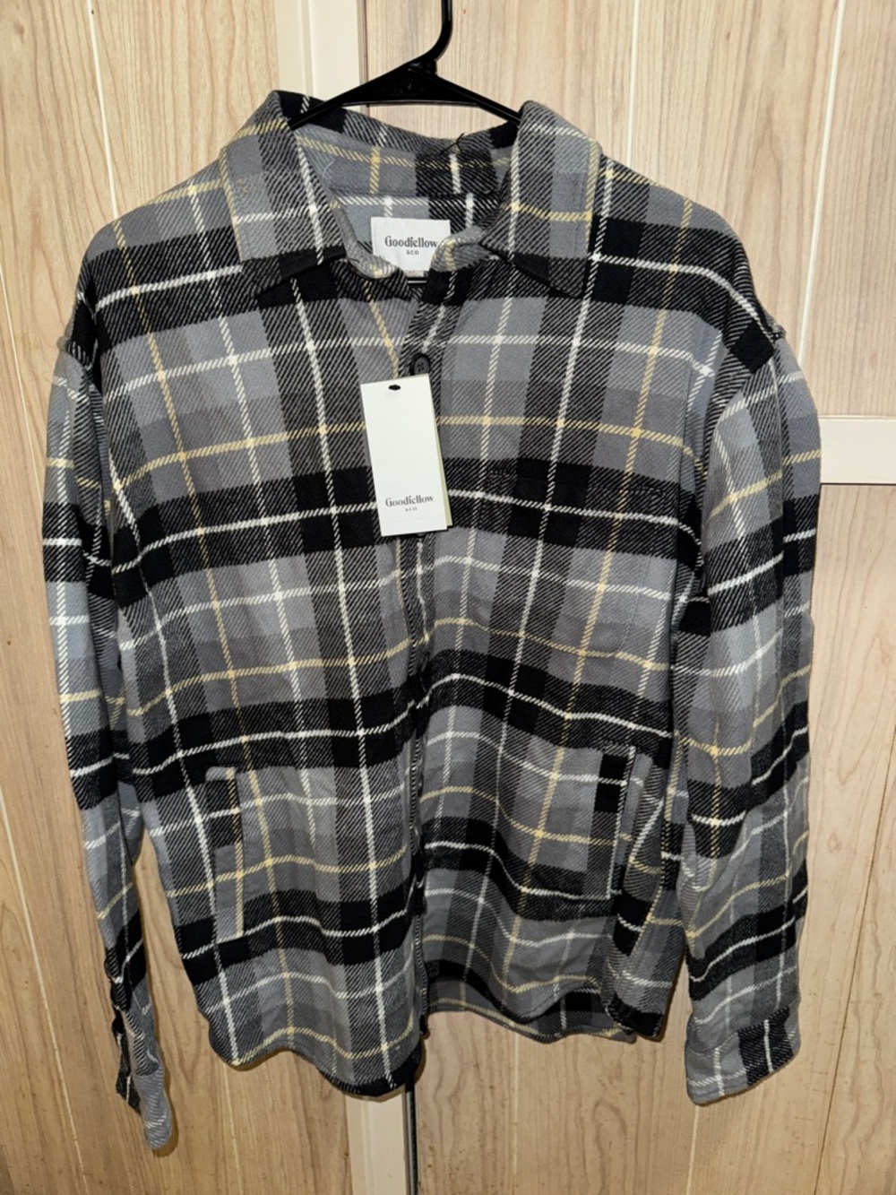 Goodfellow & Co Gray and Black Plaid Button-Down Shirt